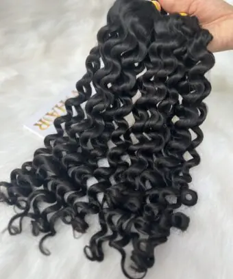 Deep Curly Bulk Human Hair for Braiding 20 Inch #1 Jet Black Color