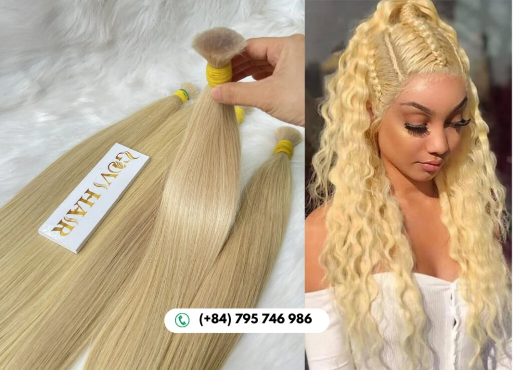 Straight Bulk Human Hair for Braiding 24 Inch #613 Blonde Color 7 Light Blonde Bulk Hair Offers Endless Styling Possibilities