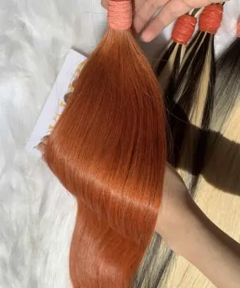 Straight Bulk Human Hair for Braiding Orange Color