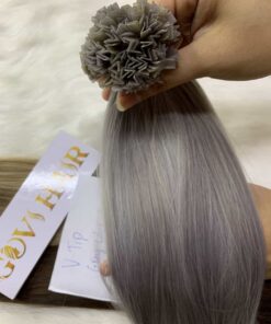 V tip Hair Extensions Grey Color