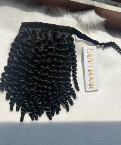 20 Inch Curly Natural Color Ponytail Hair Extensions 100% Human Hair 7 Curly Natural Color Ponytail