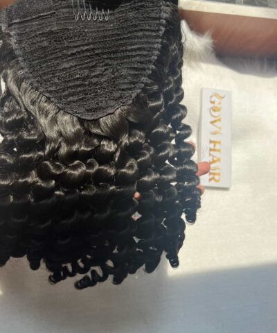 20 Inch Curly Natural Color Ponytail Hair Extensions 100% Human Hair 9 Curly Natural Color Ponytail