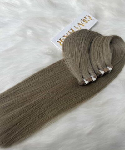 22 Inch Straight Grey Color Tape In Hair Extensions Raw Human Hair 9 Hair Extensions Package Custom Bone Straight Colored Tape Hair Extension