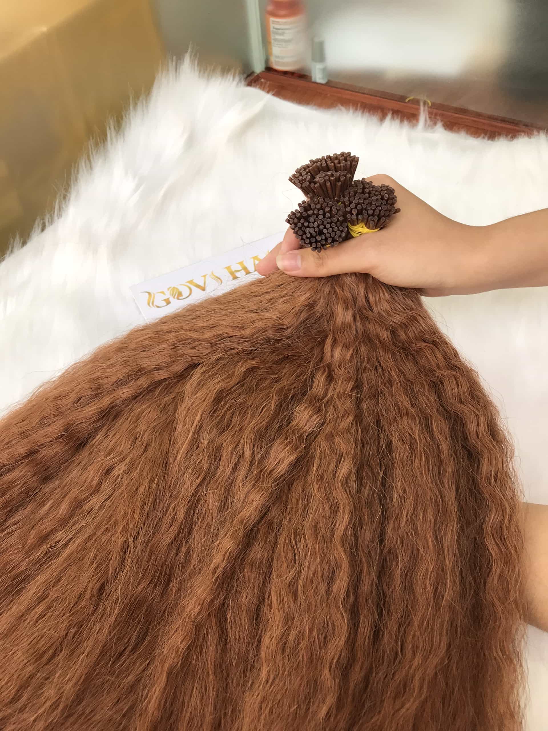 I Tip Hair Extensions Yaki Straight Brown Color 100% Human Hair 14 I-Tip Yaki Straight Brown Color Human Hair