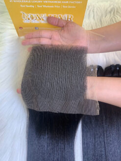 Alternative view of Swiss Lace Closure 5x5 Bone Straight 1B Natural Color Human Hair