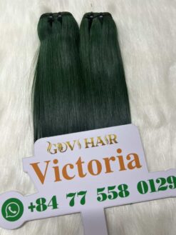 Vietnamese Bone Straight Hair Dark Green Machine Weft Hair Extensions 8 Bone straight Green Weft
