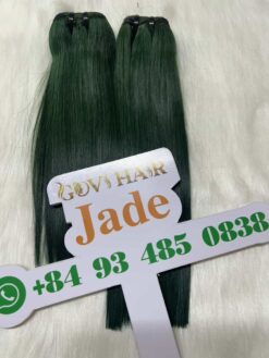 Vietnamese Bone Straight Hair Dark Green Machine Weft Hair Extensions 10 Bone straight Green Weft
