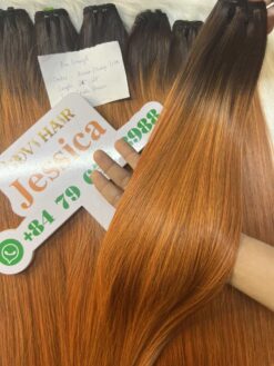 Bone Straight Ombre- Brown/Orange Weft Bone Straight