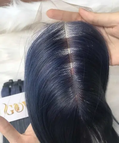 100% Human Hair Closure 2x6 Dark Blue Weft Bone Straight