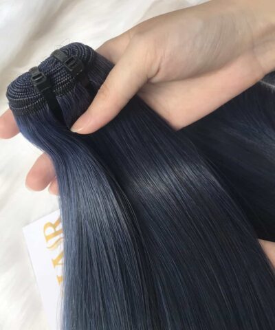 Bone Straight Machine Weft Hair Extensions 28 Inch Dark Blue Color 8 Bone Straight Dark Blue Weft