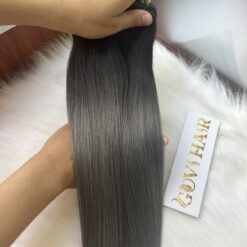 Human Weft Hair Bone Straight Black Grey Weft