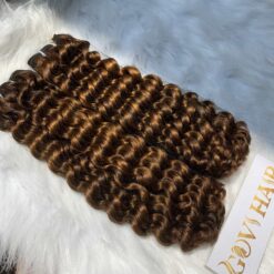 Deep Curly Machine Weft Hair Extensions Brown Color