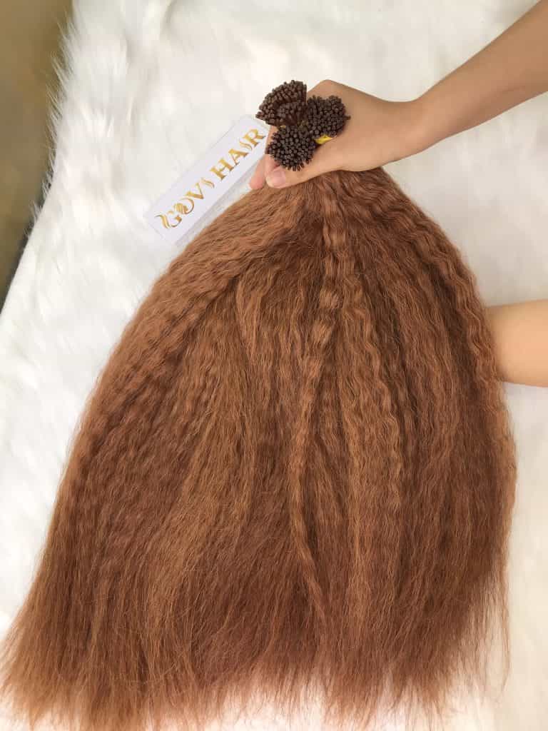 I Tip Hair Extensions Yaki Straight Brown Color 100% Human Hair 12 Yaki I-Tip Extension Straight Brown Color Human Hair