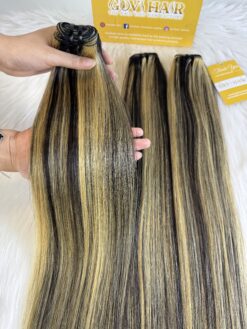 Bone Straight Machine Weft Hair Extensions 22 Inch Mix Piano #8/613 Color