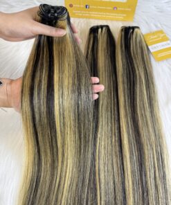 Bone Straight Machine Weft Hair Extensions 22 Inch Mix Piano #8/613 Color