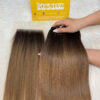 Bone Straight Machine Weft Hair Extensions 22 Inch Ombre Light Brown Color