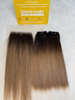 Bone Straight Machine Weft Hair Extensions 22 Inch Ombre Light Brown