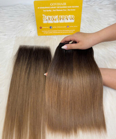 Bone Straight Machine Weft Hair Extensions 22 Inch Ombre Light Brown Color
