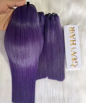 Bone Straight Machine Weft Hair Extensions 22 Inch Violet Color