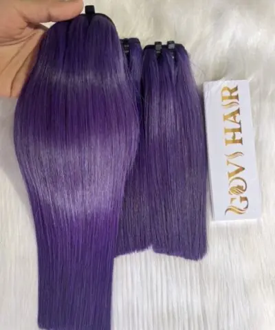 Bone Straight Machine Weft Hair Extensions 22 Inch Violet Color