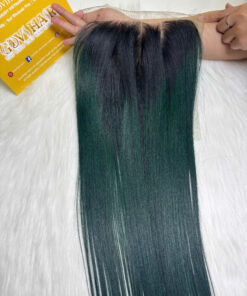Bone Straight Machine Weft Hair Extensions 24 Inch Ombre Green Color