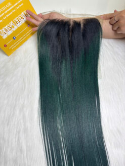 Bone Straight Machine Weft Hair Extensions 24 Inch Ombre Green Color