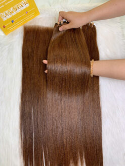 Bone Straight Machine Weft Hair Extensions 26 Inch #6 Chesnut Brown Color