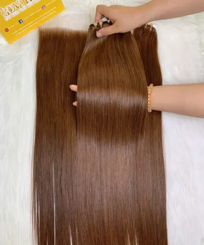 Bone Straight Machine Weft Hair Extensions 26 Inch #6 Chesnut Brown Color