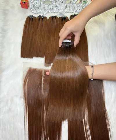 Bone Straight Machine Weft Hair Extensions 26 Inch #6 Chesnut Brown