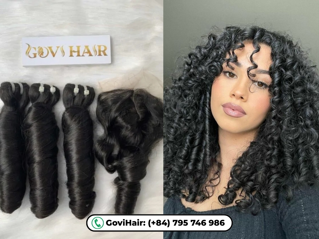 Bouncy Curly Machine Weft Hair Extensions Natural Color 6 Bouncy Curly Machine Weft Hair Extensions Natural Color are made using machine-sewn technology