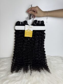 Burmese Curly Machine Weft Hair Extensions 24 Inch #1B Color