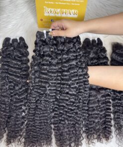Burmese Curly Machine Weft Hair Extensions 24 Inch #1B Natural Color