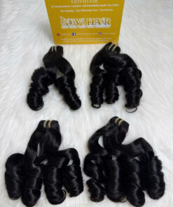 Weft Hair Extensions Bouncy Curly Black Natural #1B Color Raw Vietnamese Hair