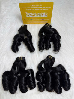 Weft Hair Extensions Bouncy Curly Black Natural #1B Color Raw Vietnamese Hair