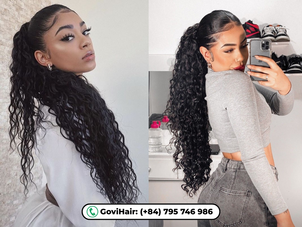 Curly ponytail hair extensions natural color at GoviHair