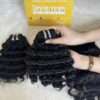 Deep Wavy Machine Weft Hair Extensions 22 Inch #1B Natural Color
