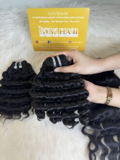 Deep Wavy Machine Weft Hair Extensions 22 Inch #1B Natural Color