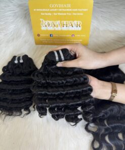 Deep Wavy Machine Weft Hair Extensions 22 Inch #1B Natural Color