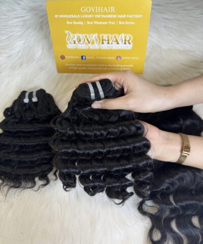 Deep Wavy Machine Weft Hair Extensions 22 Inch #1B Natural Color