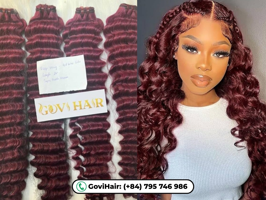 Deep Wavy Machine Weft Hair Extensions Red Wine Color are made from 100% human hair