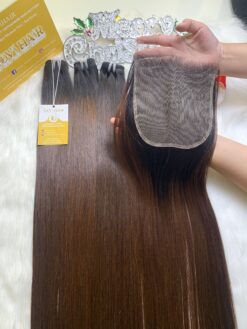 HD Lace Closure 4x4 Free Part Bone Straight 12 Inch Ombre Auburn Brown Roots Color 5 HD Lace Closure 4x4 Bone Straight 12 Inch #2/30 Ombre Color