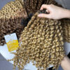 Kinky Curly Machine Weft Hair Extensions Blonde Color