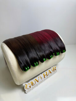Machine Weft Hair Extensions Ombre Brown Red Color
