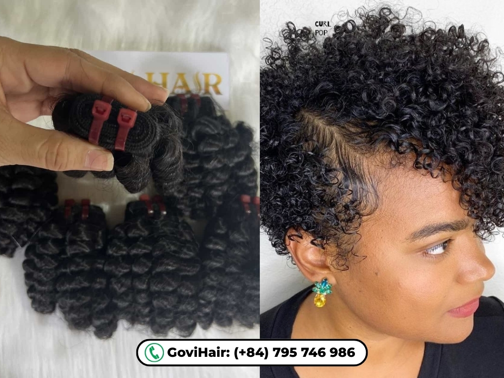 Short Curly Machine Weft Hair Extensions #1B Color are crafted using advanced machine-sewn technology