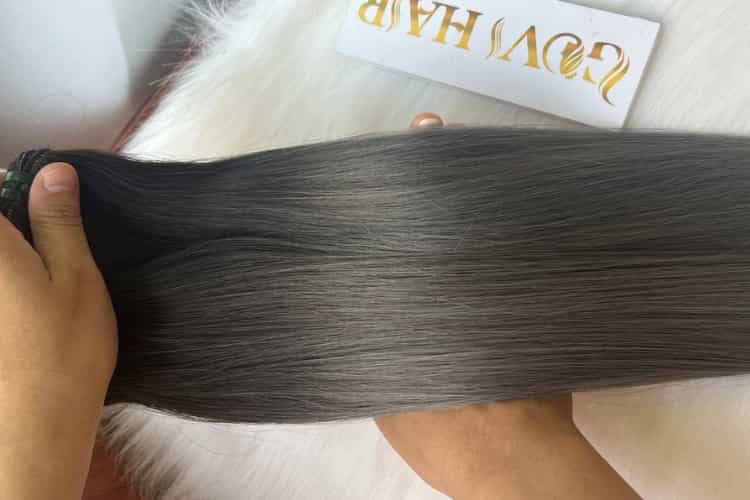 Weft Hair Extensions Bone Straight Black Grey Color 100% Human Hair