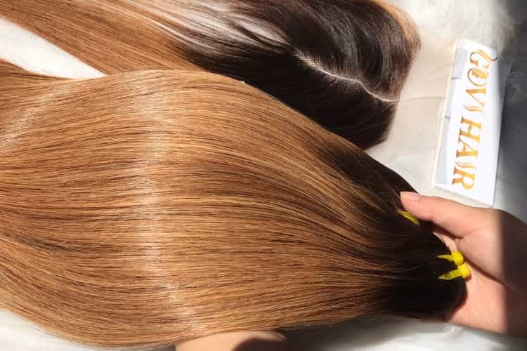 Weft Hair Extensions Bone Straight Ombre #4/60C Color Vietnamese Hair