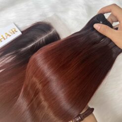 Weft Hair Extensions Bone Straight Ombre Brown Red Vietnamese Hair