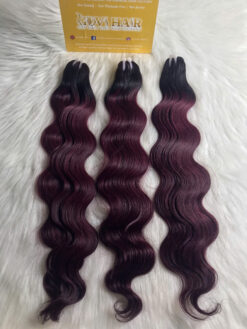 weft hair extensions ombre red brown color 1