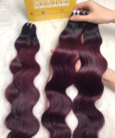 Weft Hair Extensions Ombre Red Brown Color