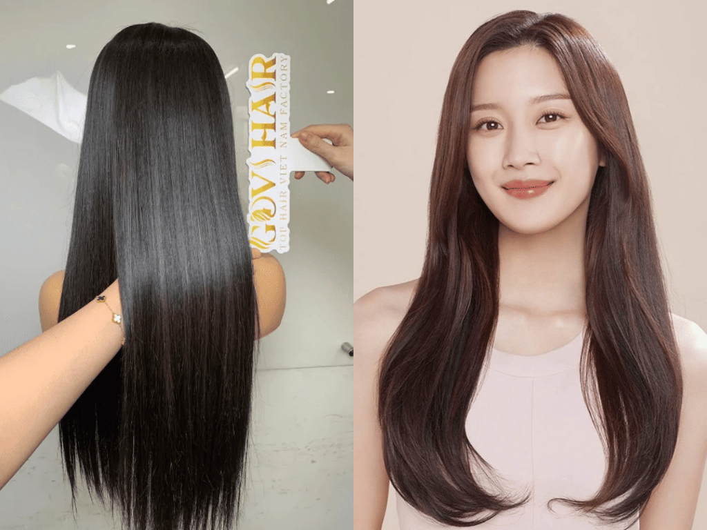 Vietnamese hairstyle with sleek long straight hair